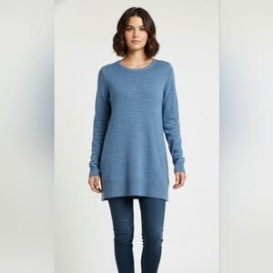 Eileen Fisher Tunic Sweater Womens M Blue Linen Cotton Minimalist Lagenlook